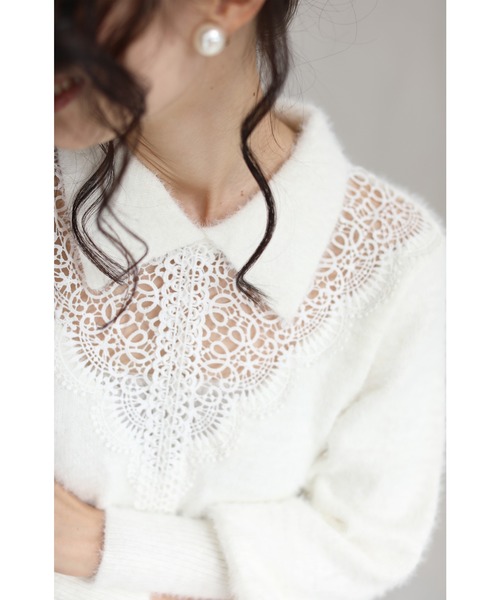 cawaii(カワイイ)の「モヘア風Vネックレースの襟付きニットトップ(ニット/セーター・レディース・ホワイト/ブラック・FREE)」の20枚目の写真