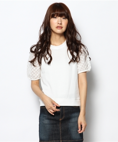 mystic（ミスティック）の「ミニ裏毛×袖オーガンジープルオーバー（Tシャツ/カットソー・レディース・グレー/ネイビー/オフホワイト・ﾌﾘ-）」の2枚目の写真