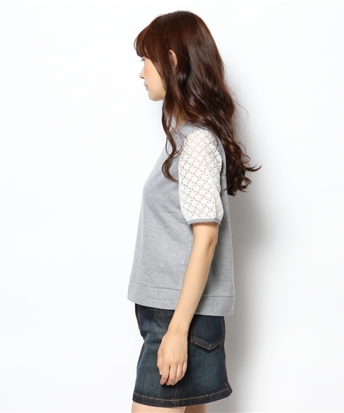mystic（ミスティック）の「ミニ裏毛×袖オーガンジープルオーバー（Tシャツ/カットソー・レディース・グレー/ネイビー/オフホワイト・ﾌﾘ-）」の5枚目の写真