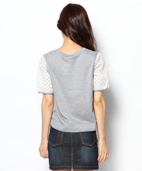 mystic（ミスティック）の「ミニ裏毛×袖オーガンジープルオーバー（Tシャツ/カットソー・レディース・グレー/ネイビー/オフホワイト・ﾌﾘ-）」の6枚目の写真