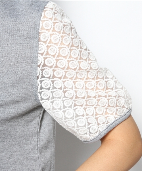 mystic（ミスティック）の「ミニ裏毛×袖オーガンジープルオーバー（Tシャツ/カットソー・レディース・グレー/ネイビー/オフホワイト・ﾌﾘ-）」の8枚目の写真