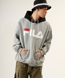 【FILA heritage × STAPLE】ダブルネームステイプルコラボ フロントロゴプリント ポケット付 裏毛プルパーカー