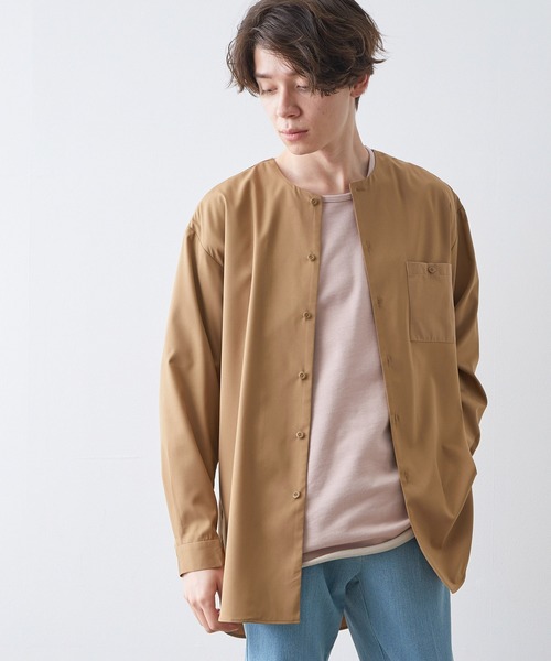 JUNRED(ジュンレッド)の「切替ノーカラーシャツ(シャツ/ブラウス・メンズ・ベージュ/ネイビー・M/L/LL)」の2枚目の写真