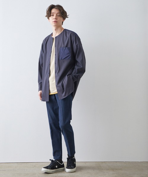 JUNRED(ジュンレッド)の「切替ノーカラーシャツ(シャツ/ブラウス・メンズ・ベージュ/ネイビー・M/L/LL)」の3枚目の写真
