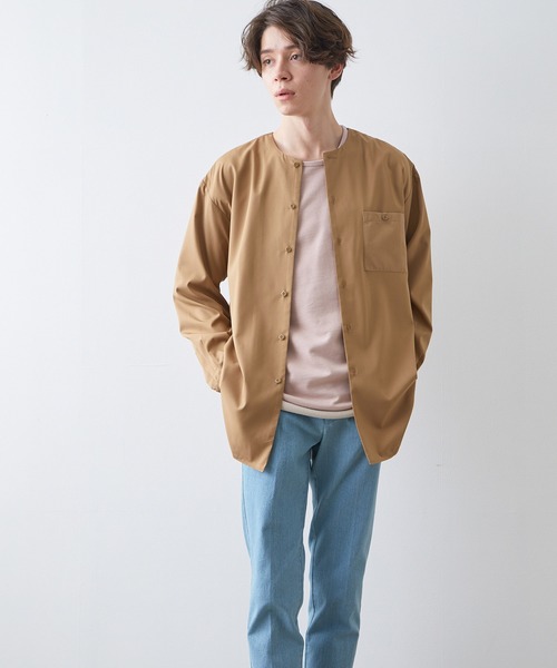 JUNRED(ジュンレッド)の「切替ノーカラーシャツ(シャツ/ブラウス・メンズ・ベージュ/ネイビー・M/L/LL)」の6枚目の写真