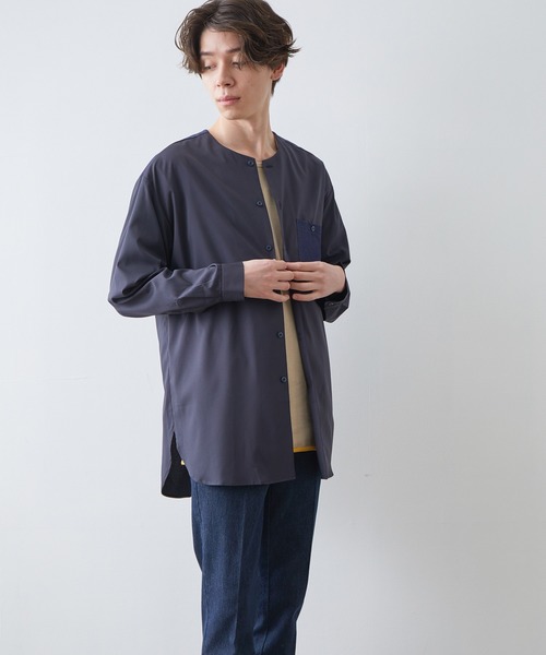 JUNRED(ジュンレッド)の「切替ノーカラーシャツ(シャツ/ブラウス・メンズ・ベージュ/ネイビー・M/L/LL)」の7枚目の写真