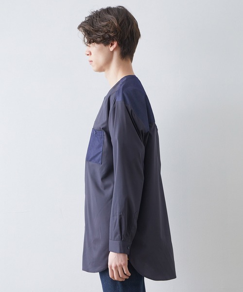 JUNRED(ジュンレッド)の「切替ノーカラーシャツ(シャツ/ブラウス・メンズ・ベージュ/ネイビー・M/L/LL)」の9枚目の写真