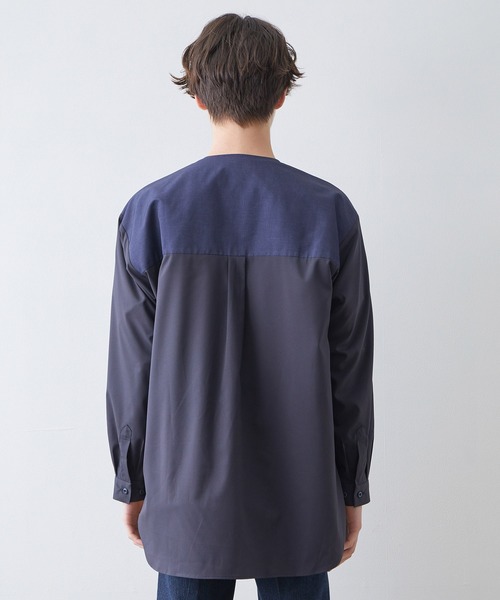 JUNRED(ジュンレッド)の「切替ノーカラーシャツ(シャツ/ブラウス・メンズ・ベージュ/ネイビー・M/L/LL)」の10枚目の写真
