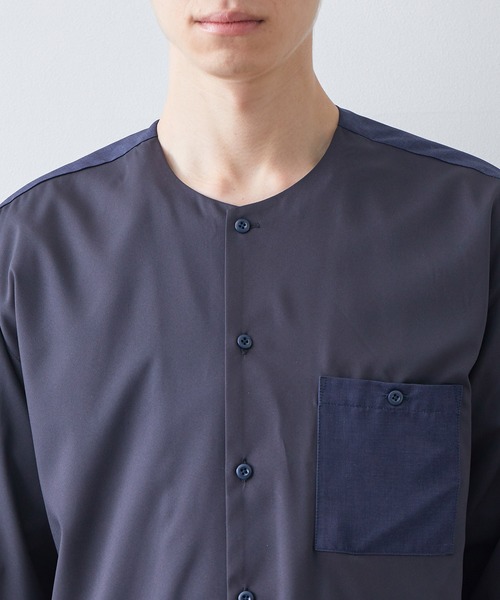 JUNRED(ジュンレッド)の「切替ノーカラーシャツ(シャツ/ブラウス・メンズ・ベージュ/ネイビー・M/L/LL)」の11枚目の写真