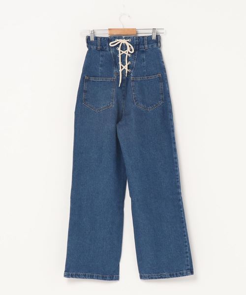 Culture Medium(カルチャーミディアム)の「デニムバックレースアップパンツ(デニムパンツ・レディース・ホワイト/ネイビー/サックスブルー/ブルー・FREE)」の8枚目の写真