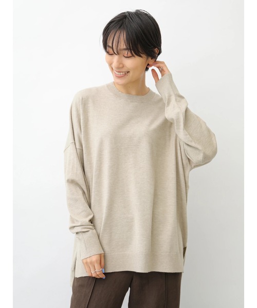 AMERICAN HOLIC(アメリカンホリック)の「クルーネック前後差ニットチュニック *(ニット/セーター・レディース・グリーン/アイボリー/杢グレー/マスタード/ブラウン/ベージュ/ブラック・FREE)」の5枚目の写真