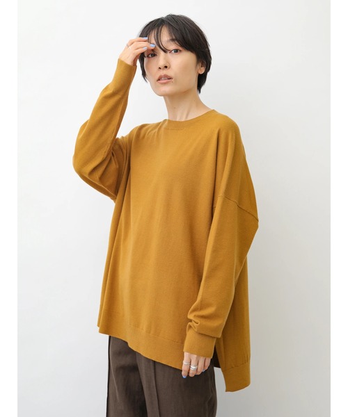 AMERICAN HOLIC(アメリカンホリック)の「クルーネック前後差ニットチュニック *(ニット/セーター・レディース・グリーン/アイボリー/杢グレー/マスタード/ブラウン/ベージュ/ブラック・FREE)」の7枚目の写真