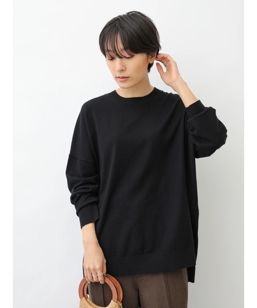 AMERICAN HOLIC(アメリカンホリック)の「クルーネック前後差ニットチュニック *(ニット/セーター・レディース・グリーン/アイボリー/杢グレー/マスタード/ブラウン/ベージュ/ブラック・FREE)」の3枚目の写真