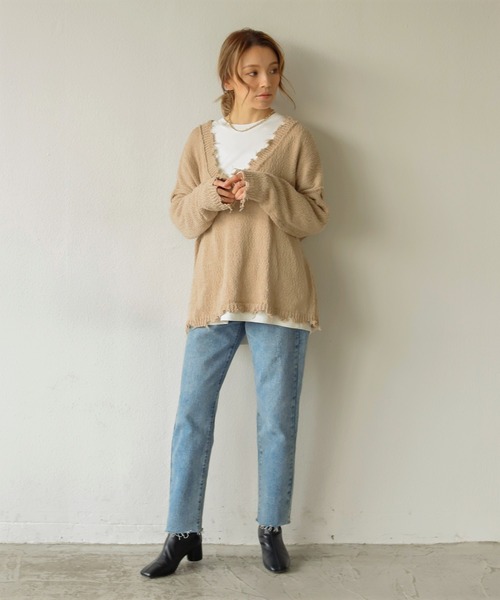 Auntie Rosa Holiday（アンティローザホリデー）の「コットンダメージVニット（ニット/セーター・レディース・ホワイト/ブラック/グリーン/グレイッシュベージュ・FREE）」の11枚目の写真