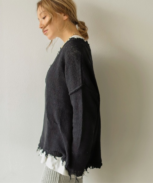 Auntie Rosa Holiday（アンティローザホリデー）の「コットンダメージVニット（ニット/セーター・レディース・ホワイト/ブラック/グリーン/グレイッシュベージュ・FREE）」の14枚目の写真