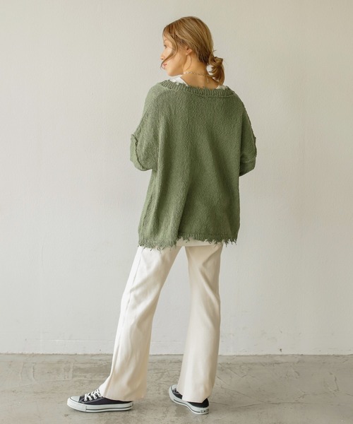 Auntie Rosa Holiday（アンティローザホリデー）の「コットンダメージVニット（ニット/セーター・レディース・ホワイト/ブラック/グリーン/グレイッシュベージュ・FREE）」の20枚目の写真