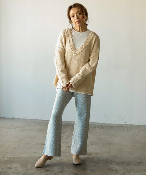 Auntie Rosa Holiday（アンティローザホリデー）の「コットンダメージVニット（ニット/セーター・レディース・ホワイト/ブラック/グリーン/グレイッシュベージュ・FREE）」の9枚目の写真