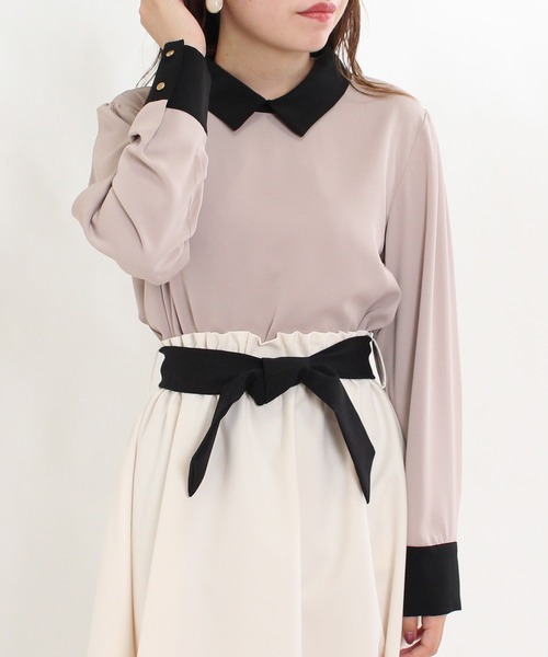 TRUDEA（トルディア）の「配色使い襟付きブラウス（シャツ/ブラウス・レディース・ブラック/ベージュ/グレイッシュベージュ/ブラウン/アイボリー/ピンクベージュ・MEDIUM/LARGE）」の5枚目の写真