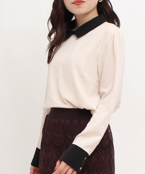 TRUDEA（トルディア）の「配色使い襟付きブラウス（シャツ/ブラウス・レディース・ブラック/ベージュ/グレイッシュベージュ/ブラウン/アイボリー/ピンクベージュ・MEDIUM/LARGE）」の2枚目の写真