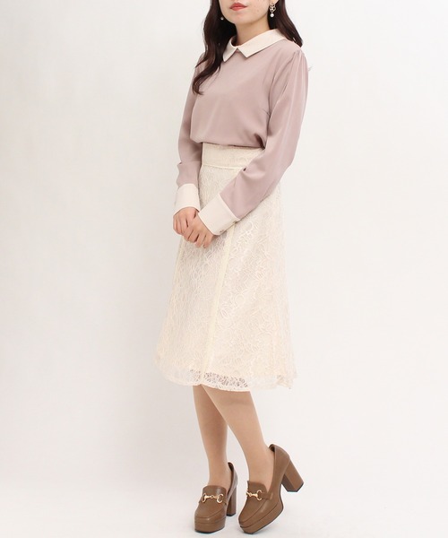 TRUDEA（トルディア）の「配色使い襟付きブラウス（シャツ/ブラウス・レディース・ブラック/ベージュ/グレイッシュベージュ/ブラウン/アイボリー/ピンクベージュ・MEDIUM/LARGE）」の12枚目の写真