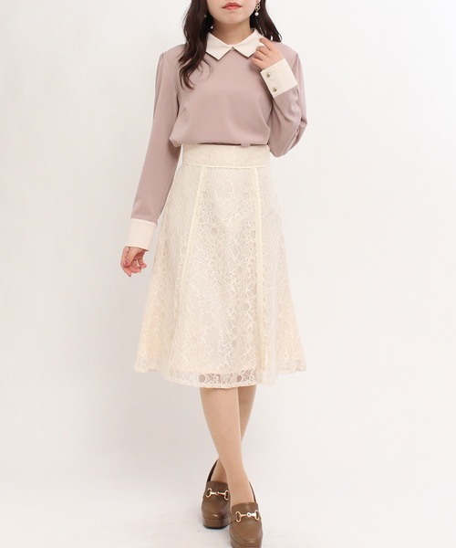 TRUDEA（トルディア）の「配色使い襟付きブラウス（シャツ/ブラウス・レディース・ブラック/ベージュ/グレイッシュベージュ/ブラウン/アイボリー/ピンクベージュ・MEDIUM/LARGE）」の11枚目の写真