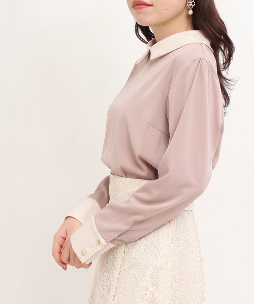 TRUDEA（トルディア）の「配色使い襟付きブラウス（シャツ/ブラウス・レディース・ブラック/ベージュ/グレイッシュベージュ/ブラウン/アイボリー/ピンクベージュ・MEDIUM/LARGE）」の10枚目の写真