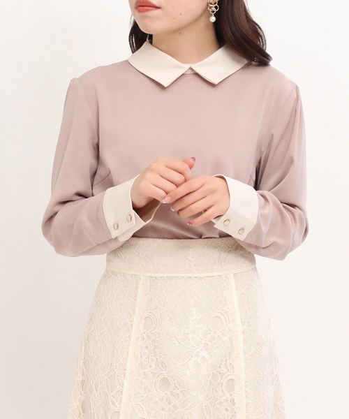 TRUDEA（トルディア）の「配色使い襟付きブラウス（シャツ/ブラウス・レディース・ブラック/ベージュ/グレイッシュベージュ/ブラウン/アイボリー/ピンクベージュ・MEDIUM/LARGE）」の8枚目の写真