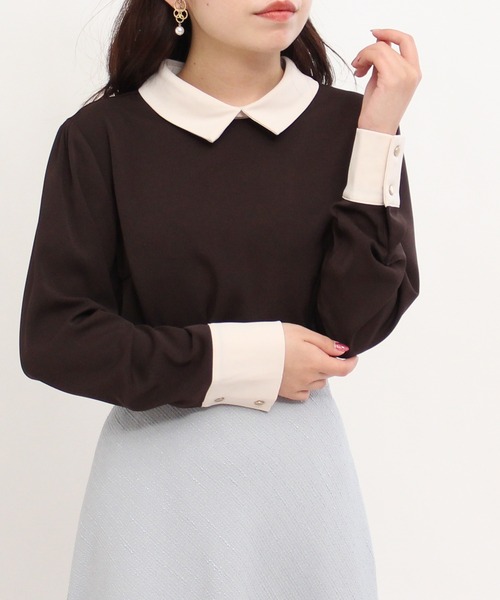 TRUDEA（トルディア）の「配色使い襟付きブラウス（シャツ/ブラウス・レディース・ブラック/ベージュ/グレイッシュベージュ/ブラウン/アイボリー/ピンクベージュ・MEDIUM/LARGE）」の13枚目の写真