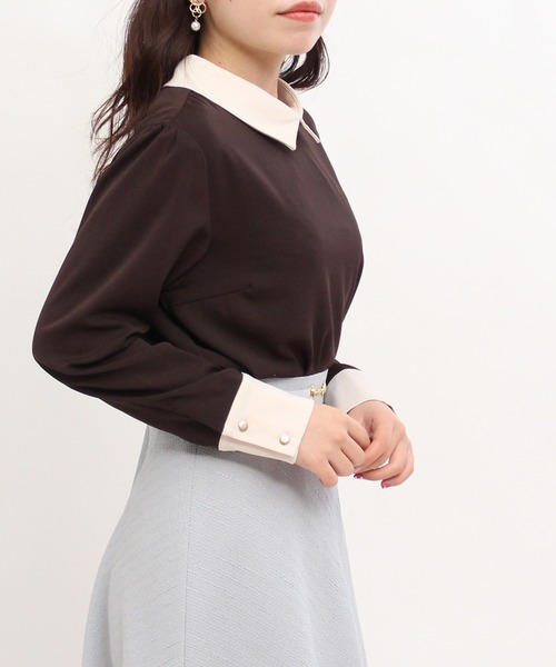 TRUDEA（トルディア）の「配色使い襟付きブラウス（シャツ/ブラウス・レディース・ブラック/ベージュ/グレイッシュベージュ/ブラウン/アイボリー/ピンクベージュ・MEDIUM/LARGE）」の15枚目の写真