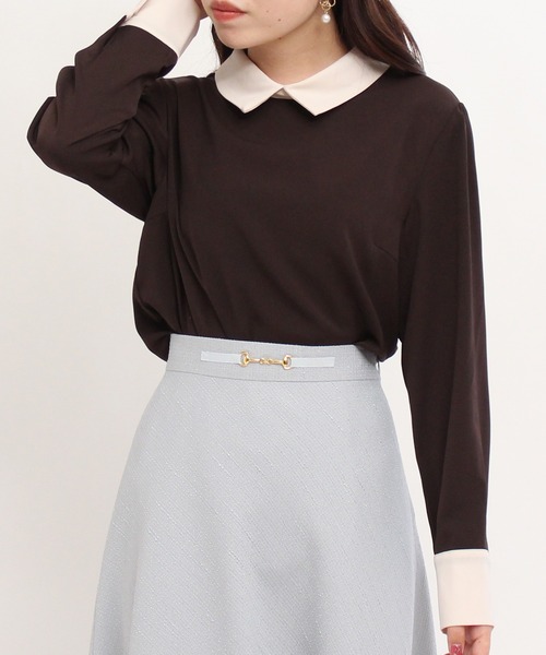 TRUDEA（トルディア）の「配色使い襟付きブラウス（シャツ/ブラウス・レディース・ブラック/ベージュ/グレイッシュベージュ/ブラウン/アイボリー/ピンクベージュ・MEDIUM/LARGE）」の16枚目の写真