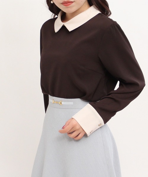 TRUDEA（トルディア）の「配色使い襟付きブラウス（シャツ/ブラウス・レディース・ブラック/ベージュ/グレイッシュベージュ/ブラウン/アイボリー/ピンクベージュ・MEDIUM/LARGE）」の14枚目の写真