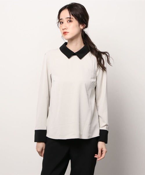 TRUDEA（トルディア）の「配色使い襟付きブラウス（シャツ/ブラウス・レディース・ブラック/ベージュ/グレイッシュベージュ/ブラウン/アイボリー/ピンクベージュ・MEDIUM/LARGE）」の20枚目の写真