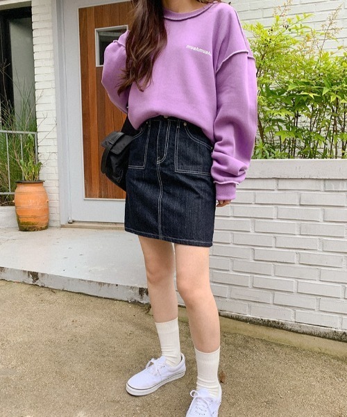 muahmuah（ムーアムーア）の「A'GEM/9 × .kom『muah muah/ムーアムーア』SIGNATURE LOGO LINE LOWER MTM/シグネチャー ロゴライン ロワー スウェットシャツ トレーナー（スウェット・レディース・ブラック/アイボリー/グレー/インディゴブルー/カーキ/ピンク/パープル・FREE）」の21枚目の写真