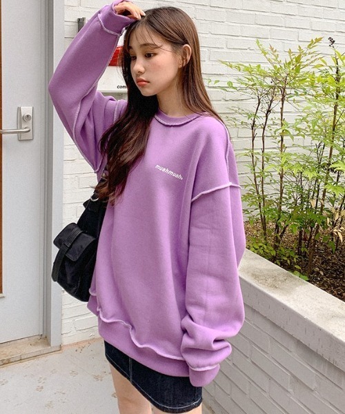 muahmuah（ムーアムーア）の「A'GEM/9 × .kom『muah muah/ムーアムーア』SIGNATURE LOGO LINE LOWER MTM/シグネチャー ロゴライン ロワー スウェットシャツ トレーナー（スウェット・レディース・ブラック/アイボリー/グレー/インディゴブルー/カーキ/ピンク/パープル・FREE）」の17枚目の写真