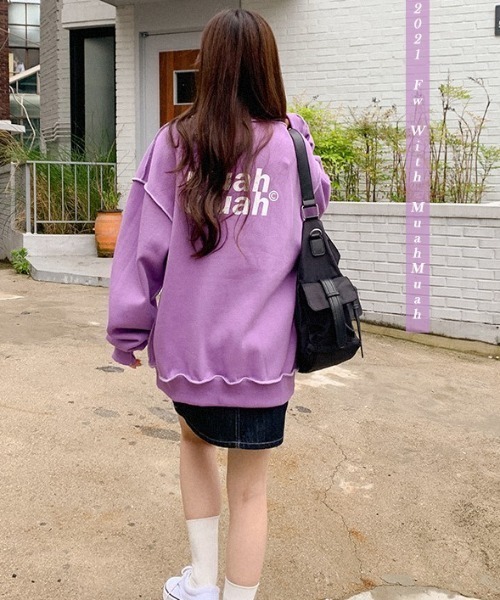 muahmuah（ムーアムーア）の「A'GEM/9 × .kom『muah muah/ムーアムーア』SIGNATURE LOGO LINE LOWER MTM/シグネチャー ロゴライン ロワー スウェットシャツ トレーナー（スウェット・レディース・ブラック/アイボリー/グレー/インディゴブルー/カーキ/ピンク/パープル・FREE）」の18枚目の写真