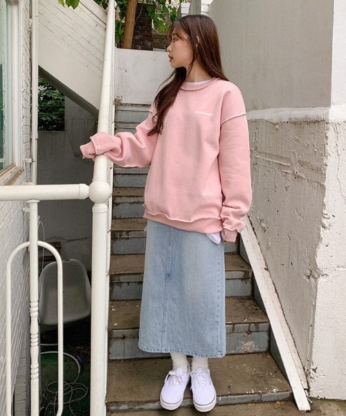 muahmuah（ムーアムーア）の「A'GEM/9 × .kom『muah muah/ムーアムーア』SIGNATURE LOGO LINE LOWER MTM/シグネチャー ロゴライン ロワー スウェットシャツ トレーナー（スウェット・レディース・ブラック/アイボリー/グレー/インディゴブルー/カーキ/ピンク/パープル・FREE）」の22枚目の写真