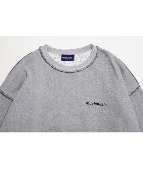 muahmuah（ムーアムーア）の「A'GEM/9 × .kom『muah muah/ムーアムーア』SIGNATURE LOGO LINE LOWER MTM/シグネチャー ロゴライン ロワー スウェットシャツ トレーナー（スウェット・レディース・ブラック/アイボリー/グレー/インディゴブルー/カーキ/ピンク/パープル・FREE）」の8枚目の写真