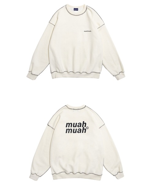 25％OFF 送料無料  muah muah ムーアムーア SIGNATURE LOGO LINE LOWER MTM/シグネチャー ロゴライン ロワー スウェットクルー　裏起毛 A'GEM/9 × .kom『muah muah/ムーアムーア』SIGNATURE LOGO LINE
