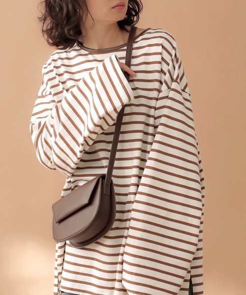 Bab（バブ）の「【WEB限定】ビッグシルエットボーダー袖ボリュームトップス（Tシャツ/カットソー・レディース・ネイビー/ブラウン/ライトグリーン・FREE）」の4枚目の写真