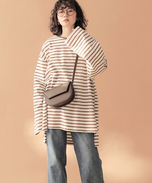 Bab（バブ）の「【WEB限定】ビッグシルエットボーダー袖ボリュームトップス（Tシャツ/カットソー・レディース・ネイビー/ブラウン/ライトグリーン・FREE）」の16枚目の写真