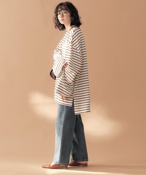 Bab（バブ）の「【WEB限定】ビッグシルエットボーダー袖ボリュームトップス（Tシャツ/カットソー・レディース・ネイビー/ブラウン/ライトグリーン・FREE）」の13枚目の写真