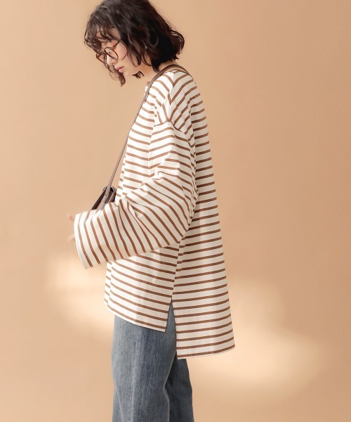Bab（バブ）の「【WEB限定】ビッグシルエットボーダー袖ボリュームトップス（Tシャツ/カットソー・レディース・ネイビー/ブラウン/ライトグリーン・FREE）」の10枚目の写真