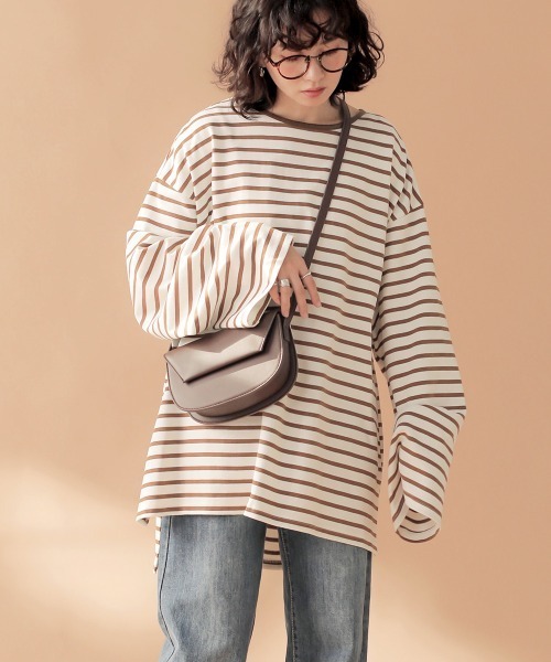 Bab（バブ）の「【WEB限定】ビッグシルエットボーダー袖ボリュームトップス（Tシャツ/カットソー・レディース・ネイビー/ブラウン/ライトグリーン・FREE）」の22枚目の写真