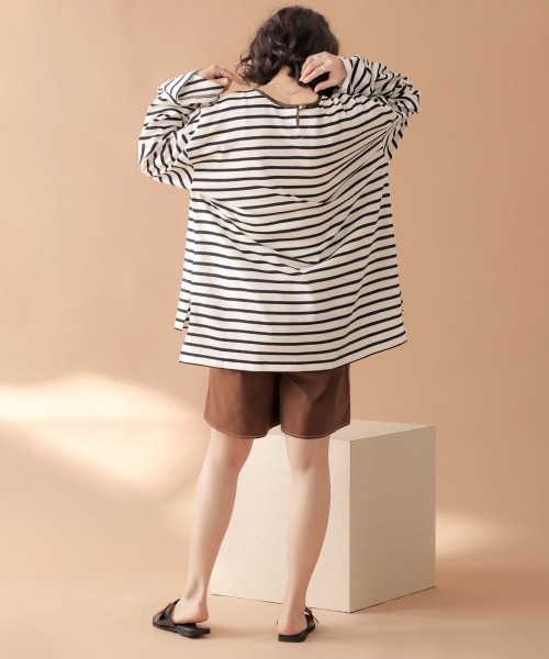 Bab（バブ）の「【WEB限定】ビッグシルエットボーダー袖ボリュームトップス（Tシャツ/カットソー・レディース・ネイビー/ブラウン/ライトグリーン・FREE）」の8枚目の写真