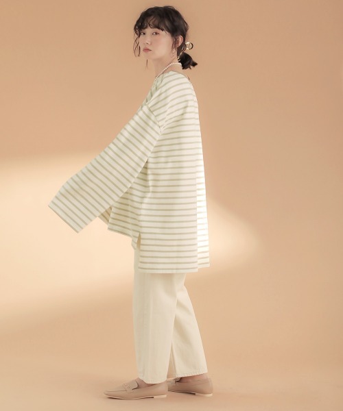 Bab（バブ）の「【WEB限定】ビッグシルエットボーダー袖ボリュームトップス（Tシャツ/カットソー・レディース・ネイビー/ブラウン/ライトグリーン・FREE）」の18枚目の写真