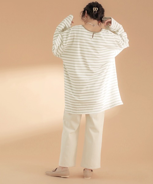 Bab（バブ）の「【WEB限定】ビッグシルエットボーダー袖ボリュームトップス（Tシャツ/カットソー・レディース・ネイビー/ブラウン/ライトグリーン・FREE）」の12枚目の写真