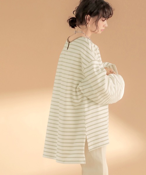 Bab（バブ）の「【WEB限定】ビッグシルエットボーダー袖ボリュームトップス（Tシャツ/カットソー・レディース・ネイビー/ブラウン/ライトグリーン・FREE）」の21枚目の写真