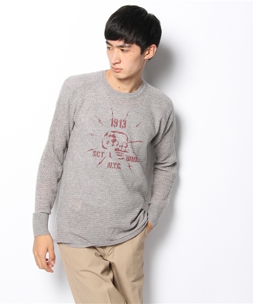 Schott(ショット)の「Schott/ショット/THERMAL KNIT SKULL/サーマル ニット スカル(ニット/セーター・メンズ・ブラック/グレー・SMALL/LARGE/MEDIUM)」の1枚目の写真