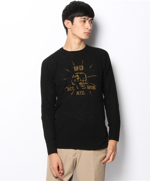 Schott(ショット)の「Schott/ショット/THERMAL KNIT SKULL/サーマル ニット スカル(ニット/セーター・メンズ・ブラック/グレー・SMALL/LARGE/MEDIUM)」の2枚目の写真