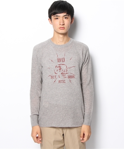 Schott(ショット)の「Schott/ショット/THERMAL KNIT SKULL/サーマル ニット スカル(ニット/セーター・メンズ・ブラック/グレー・SMALL/LARGE/MEDIUM)」の7枚目の写真